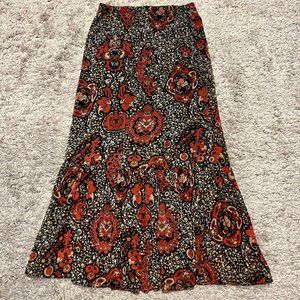 Rue 21 Black Red Floral Elastic Waist Grunge Fairy Cottagecore Maxi Skirt sz L